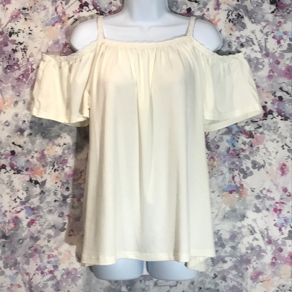 Cold Shoulder Crochet-Trim Ruffle Blouse - Picture 2 of 8